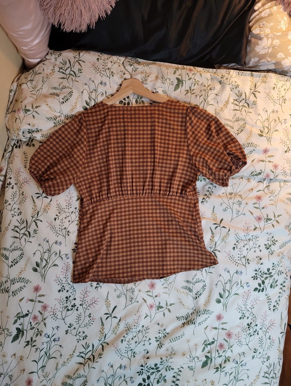 Orange Gingham Button-Front Puff Sleeve Top - Picture 7 of 7
